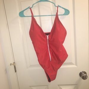 Red one piece bathing suit